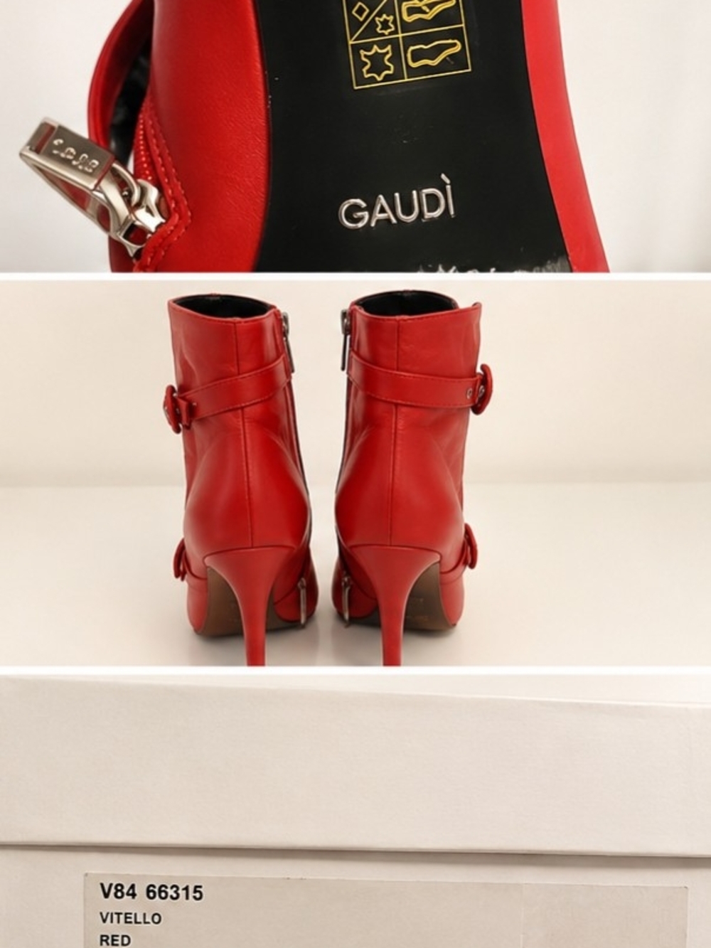Gaudì Red Leather Pointed Stiletto Ankle Boots - Picture 2 of 2